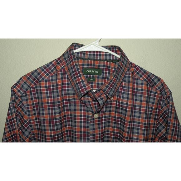 Orvis Wrinkle Free Men’s Medium Tall MT LS Button Shirt Red Plaid Stretch - Picture 2 of 3